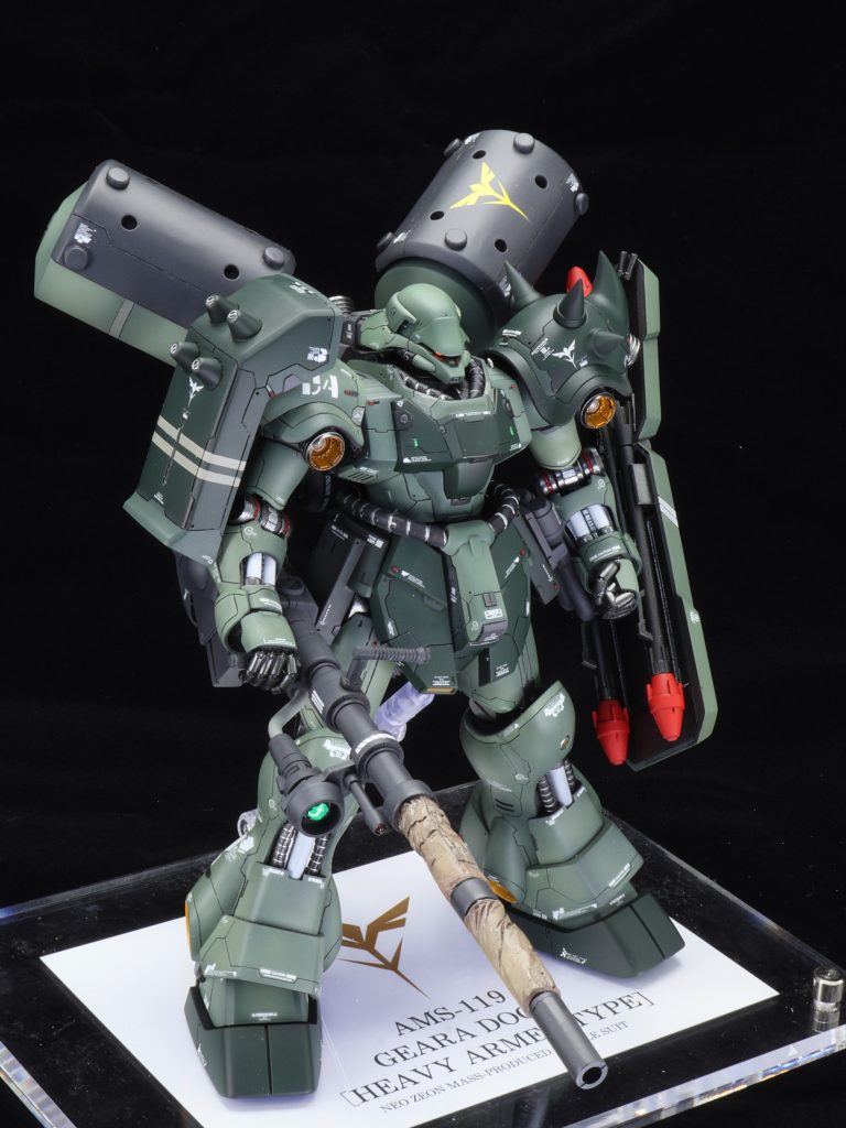 モデグラ的アングルカラーレシピ（だいたいですが…）○下地と濃緑1　暗緑色○濃緑2　暗緑色:ホワイト:ブラックグリーン=1:1:1○薄緑1　ライトグリーン○薄緑2　暗緑色:ライトグリーン:ホワイト=1:1:1　→　ライトグリーン○関節　スターブライトアイアン○グレー　メカサフスーパーヘビー○ランゲブルーノ砲の布　艦底色→タン