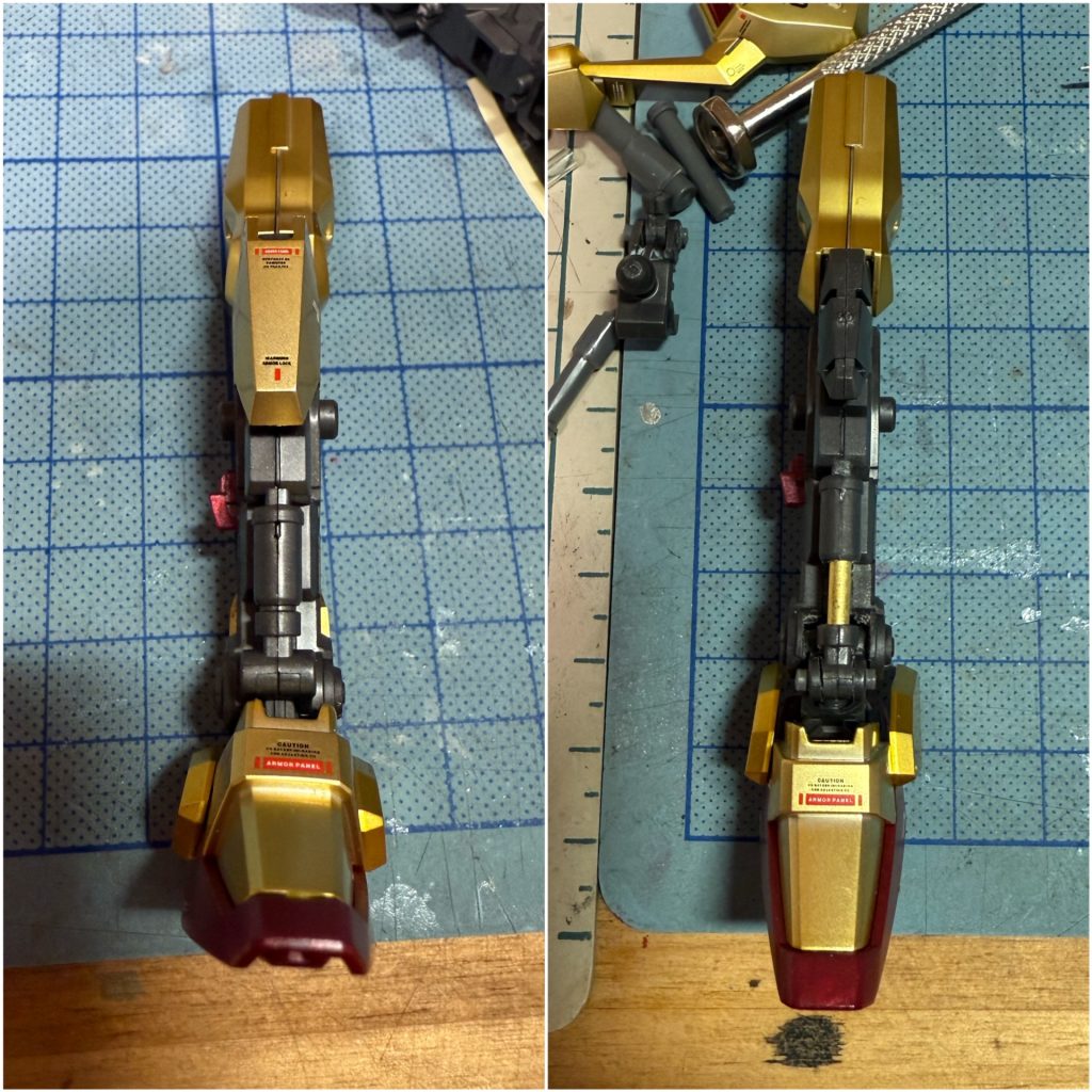 ◾️工作頭部アンテナを0.8mm真鍮線に変更油圧シリンダー機構改修。足首の動作に連動してシリンダーが上下するように、シリンダーチューブとピストンロッドを分割して、ピストンロッドを真鍮丸パイプに置き換えました。