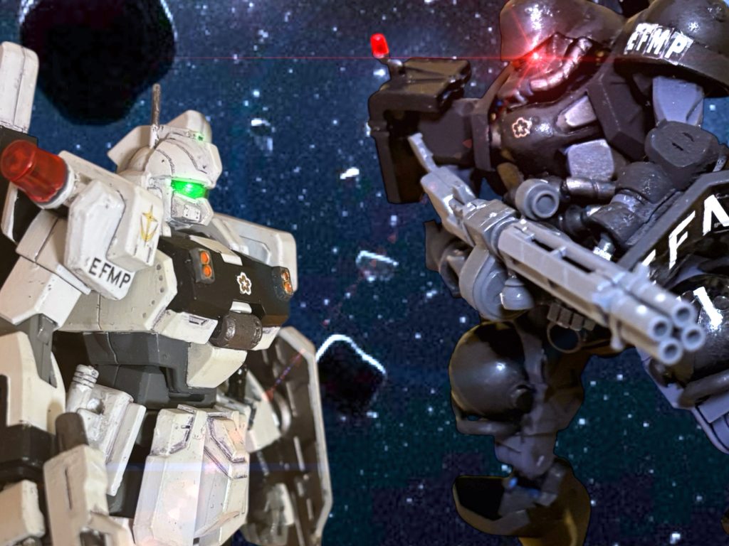 『ヘント・ミューラー。なぜ追撃に協力しなかった。』　ランス・ペンドラゴンを取り逃がし、シュトゥルム・ザックが引き返してくる。EFMP第１部隊第１班MS隊長、バギー・ブッシュ中尉が、ヘントに通信を入れる。甲高いが、どこか、ドスの聞いた声だった。「あの時点で追撃を始めても、間に合わないと判断した。」『そもそも動き出しが遅かった。なぜだ。』「交渉中だったと言ったはずだ。応じる様子はあった。」　フン、と、バギーは鼻を鳴らすと、機体を後方に流し始める。第１部隊の母艦の”シラウメ”も、ゆっくりとこちらに近づいて来ていた。『第１部隊はサイド３だったはずじゃ……。』　アンナが不思議そうに言う。その通りなのだ。引継ぎの連絡は受けていないし、もし引き継ぐとしても、サイド３側の宙域で行うのが常だ。それは、どんなときも変わらなかった。　バギーは、応えない。勢いよくバーニアをふかし、母艦へと帰投していった。