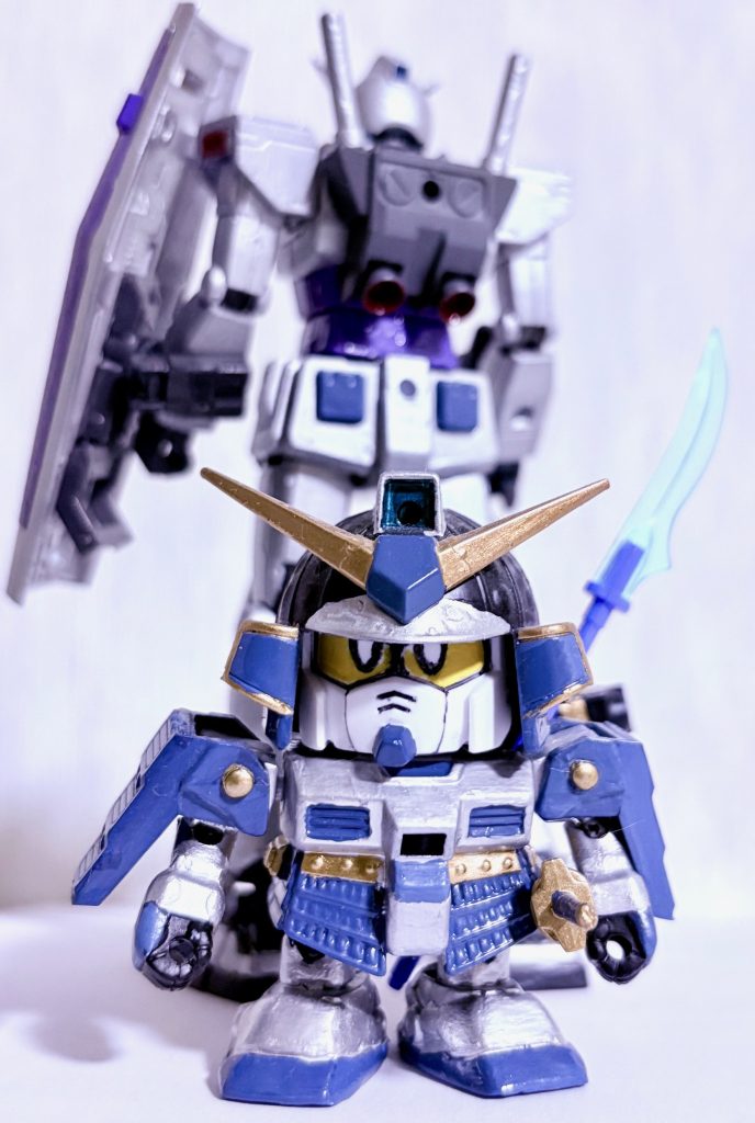 小説版ファーストでG-3に乗って〇〇したアムロがSD戦国伝の世界で「武者璽威参」に転生したイメージのショット。ディープなガノタになれたのは「SDガンダム」のおかげだと今なら胸を張って言える(zaku-kao6)旧キットのリック・ドムもお楽しみに(gandam-hand2)