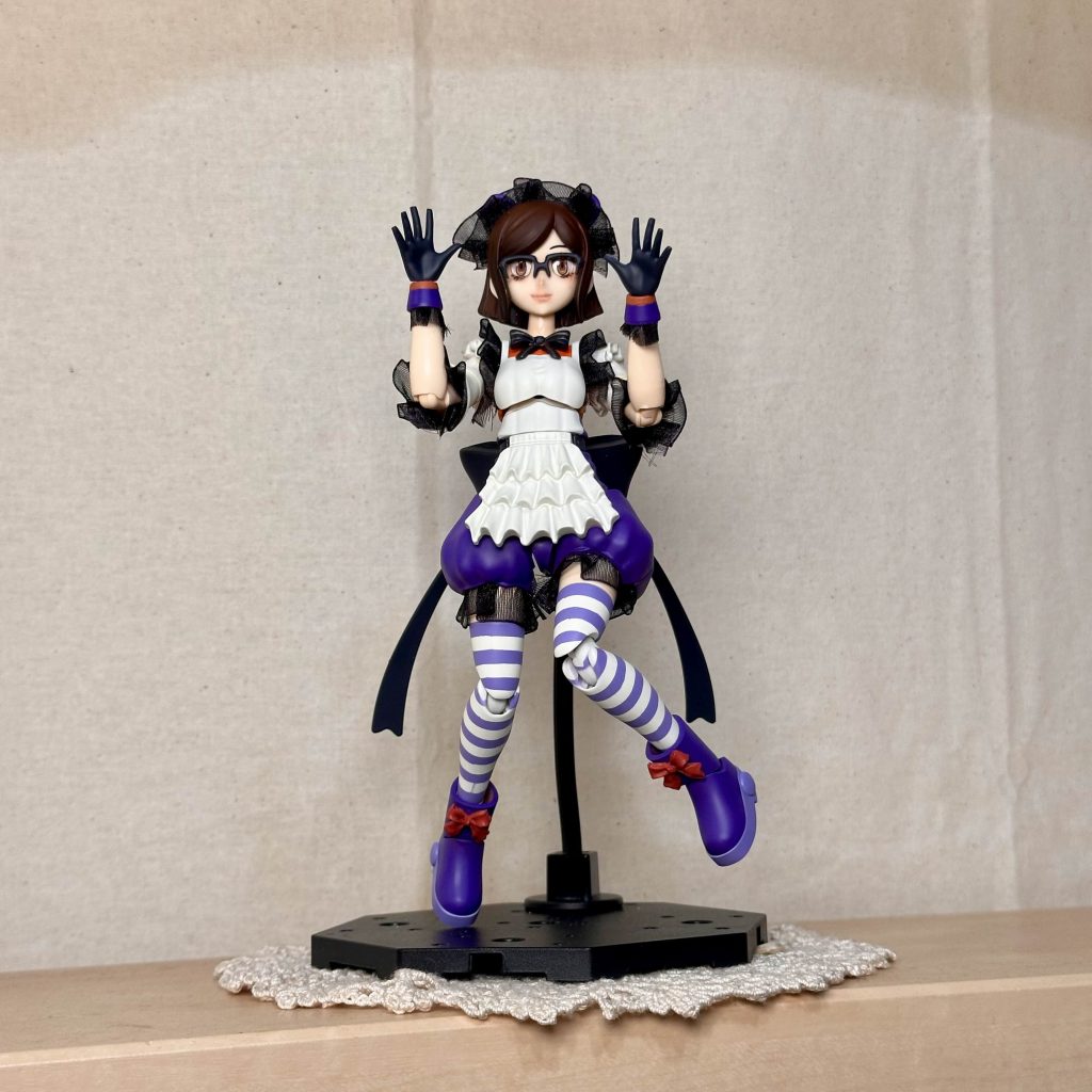 塗料memoエアブラシ塗料┈┈┈┈┈┈┈┈┈┈・GSIクレオス Mr.カラー C173 蛍光オレンジ・Finisher's ピュアブラック・ガイアノーツ NAZCAカラー NC-015 ダークブルーイッシュパープル 光沢・GSIクレオス Mr.カラー C67 パープル・ガイアノーツ 創彩少女庭園×フレームアームズ・ガールカラー SSFG2 若葉女子校・紺・GSIクレオス Mr.カラー GX1 クールホワイト・ガイアノーツ Ex-03 Ex-クリアー（ 6度塗り ⇨ シンナー ）・ガイアノーツ Ex-04 Ex-フラットクリアー⁠筆塗り使用塗料┈┈┈┈┈┈┈┈┈┈・Citadel Base RUNELORD BRASS・Citadel Base MEPHISTON RED・Citadel Base AVERLAND SUNSETその他、使用塗料┈┈┈┈┈┈┈┈┈┈・DSPIAE MK-02 水性アクリルマーカー ホワイトメイク┈┈┈┈┈┈┈┈┈┈・CLIO クリオ プロアイパレット #07 PEACH GROOVE・FEEV カラーセラム PINK BUNNY