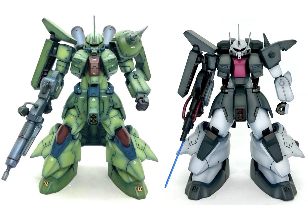 過去作のザクⅢカスタムとの比較。それぞれ全く別方向の改修をしてますね🧐カスタムの方は→スタイリッシュに😏量産型の方は→無骨に😤