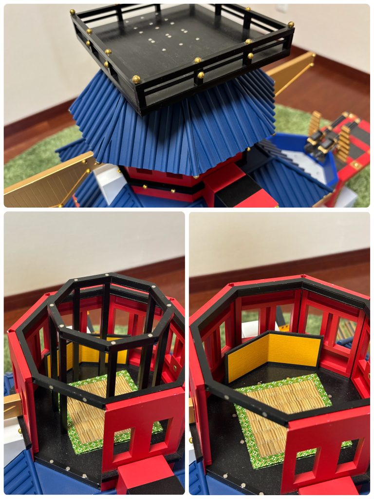 烈帝城の5階です。8角形のお堂のようなデザインが美しい部分ですね。瞑想などに使う部屋かなと思って狭いながらも落ち着けるデザインにしました。もちろん8面の壁全て、1枚1枚外すことができるようになっています。