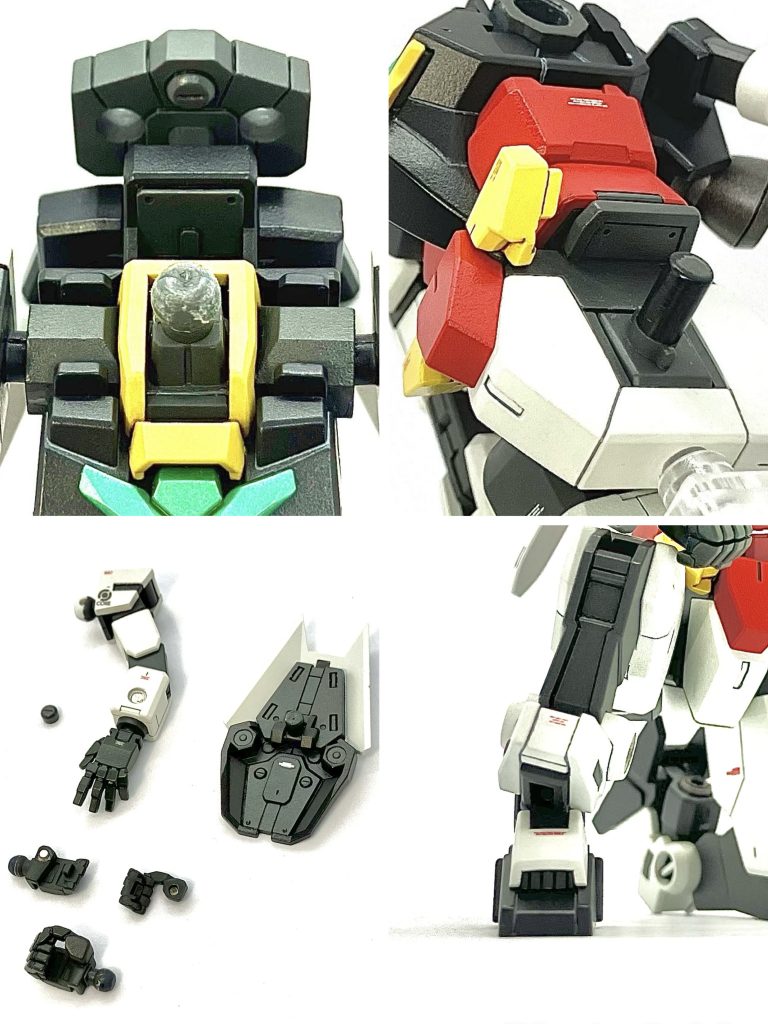 空洞、肉抜き穴・下記の箇所にある空洞や肉抜き穴を、プラ板による工作で塞ぎました。 ・バックパック内側 ・バックパックに取り付けるジョイントの内側 ・お腹下段の内側 ・腰パーツの天面の内側 ・握り手の手の平と、左平手の甲 ・つま先