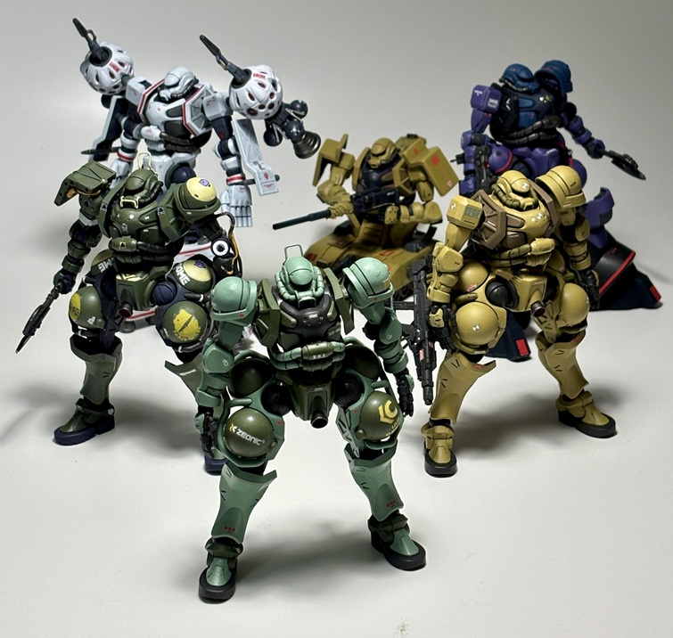 我が家のGQザク・軍警ザク軍団。サイコミュ高機動試験用ザク(GQ)https://gumpla.jp/hg/25006395ザクタンク(GQ)(オリジナル機)https://gumpla.jp/hg/24997662高機動試作型ザク(GQ)https://gumpla.jp/hg/25117510