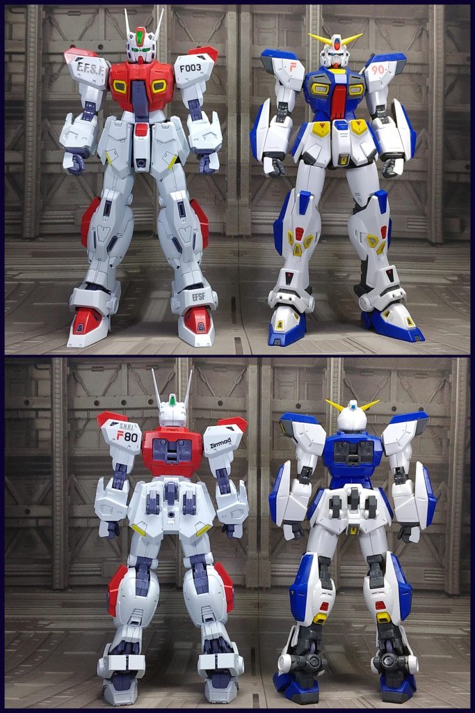 検証結果F80はF90に比べ各パーツが大きくなっていて接続面以外は干渉してしまいます。特に肩や脚パーツはF90の形状にピッタリ合うように作られているので、機体を覆うような物は取り付けができないか装甲を外す必要がありました。各ハードポイントの位置関係は複数のハードポイントを併用するUタイプが問題無く取り付けられるのでF90と同じ位置に配置されているようです。以上、「F80がF90のミッションパックを装備できるか検証してみた」でした(^-^)/