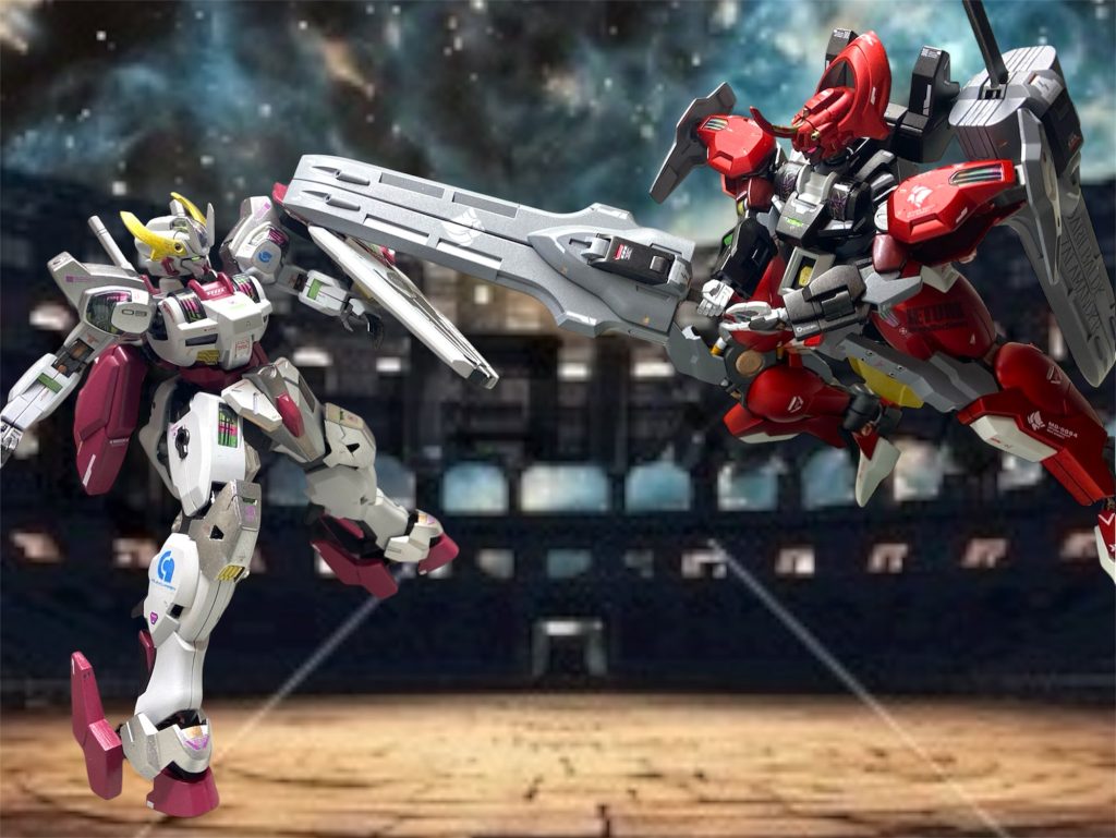 「両者向顔」「西に弱き敗者あり　東に強き敗者あり勝者はただ最期まで踊り続けた者のみ！決心解放！！(フィックスリリース)」口上が終わると共に、ダリルバルデ・ザラマンデルの豪快な突進が始まる。振り下ろされたガーディアンの全力の一撃をローゼッテは左腕に装備したシールドで何とか受け止めた。「見ろよ、あの動き。やっぱり素人だ。」「あの可愛らしいMSのお嬢さんじゃあ、あの豪剣には太刀打ち出来んだろう。」