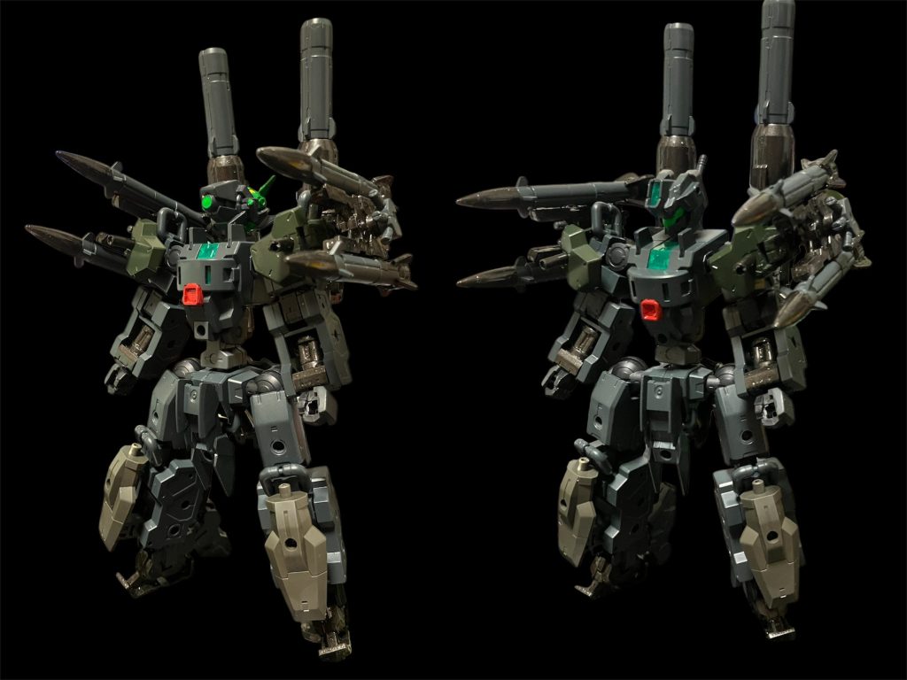 左なら(GQ)ネモエリートの頭部を使った1号機^_^右は量産型として配備された2号機以降の新規成形した頭部持ち。