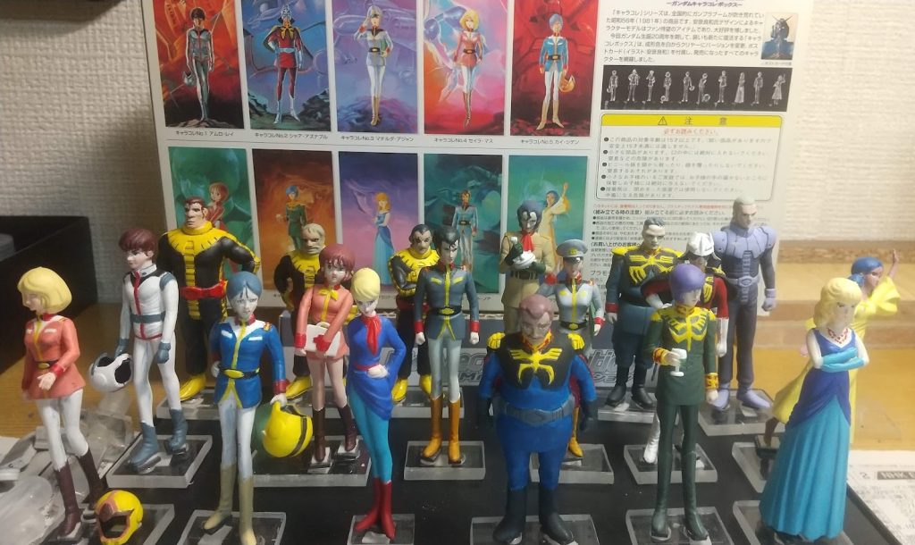 1999年発売の20th Anniversary ガンダムキャラコレボックス(10体セット)と、MGに付属していた1/20フィギアを作成してまとめてみました。