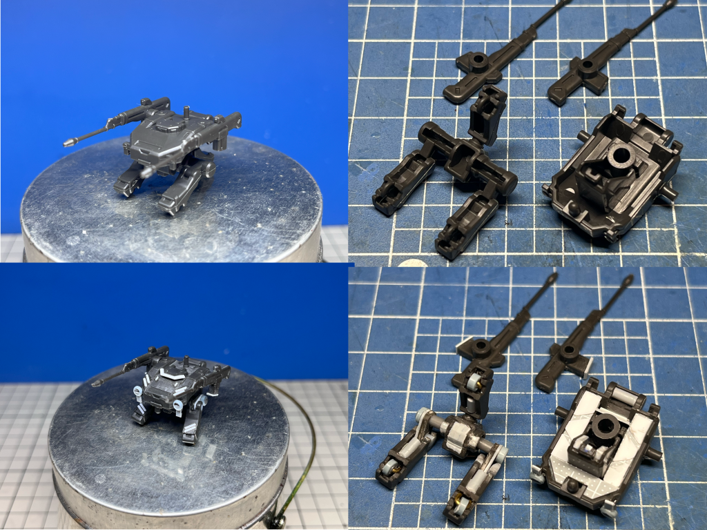 豪快な肉抜きを埋め、脚部は可動化。プラ材でディテールアップを施しております。