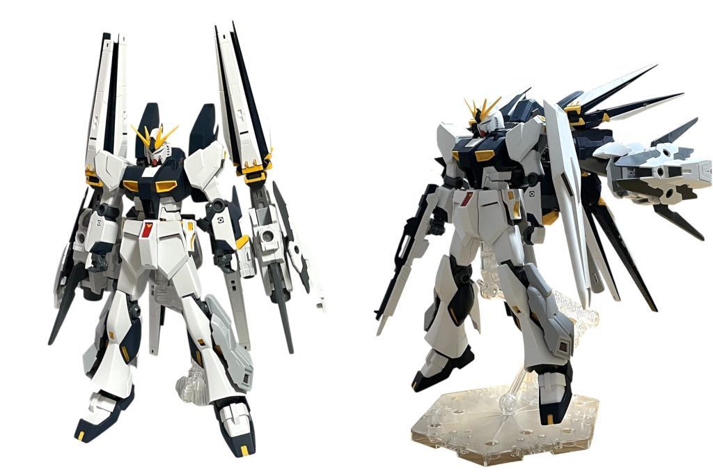 ボツ案左側は悪くないと思っていたのですが、背中のフィンファンネルがヴェスバーみたいにスマートに決まらなくて却下。右側は嫁に背中につけすぎって言われ、私もムキになってもっといいもん作ったろうじゃん！ってなったので却下。