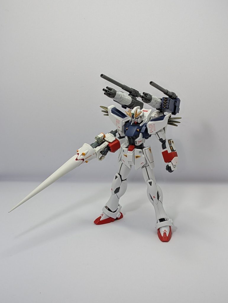 UC128年、コスモバビロニア戦争最後の年。とうとう、ビームライフルとビームランチャーが故障。サナリィとの仲介をモニカ・アノーに取り付けてもらい、整備と改造をサナリィにて実施。ミサイルコンテナには、ロトの200mmキャノンを増設し、弾頭は新開発のABC弾(アンチ・ビーム・コーティング弾頭)を装填。ビーム・ライフルの代わりに、サナリィ製のショット・ランサーを装備(F97に装備される物と同等)。マイッツァー・ロナ、ドレル・ロナとの最後の決着へと向かうキンケドゥ・ナウ(iori_sei)