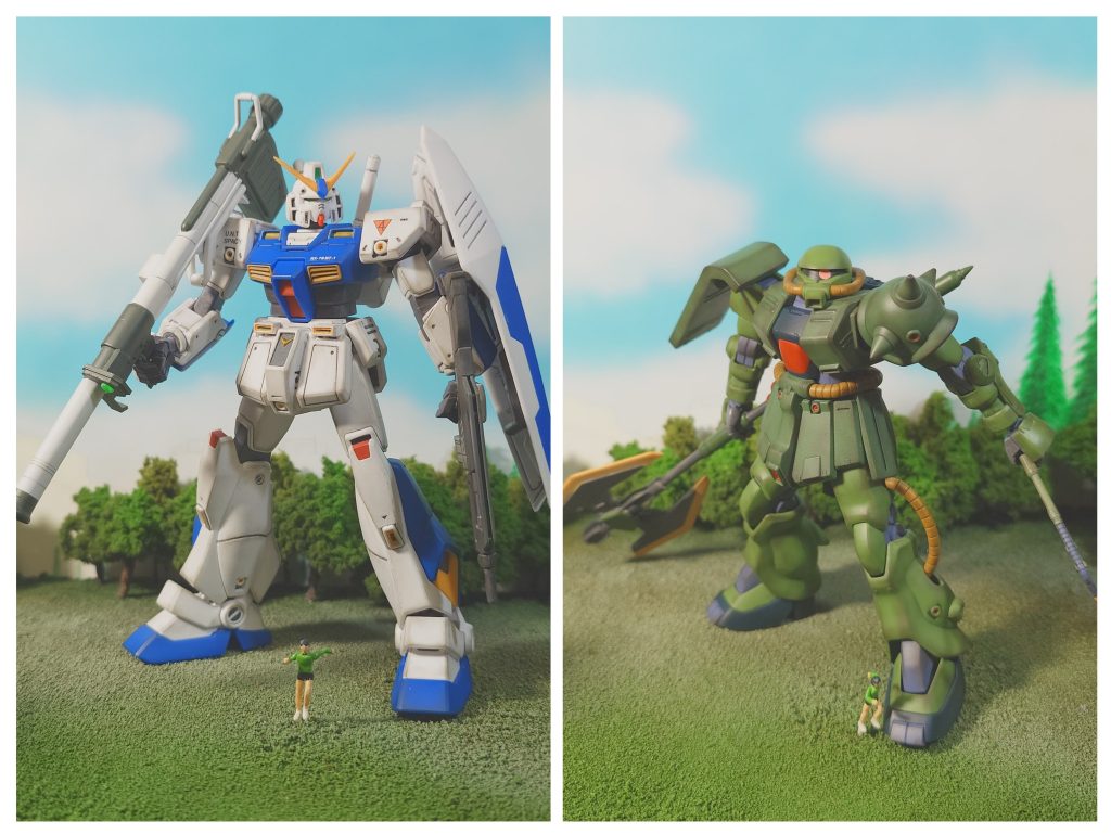 それとは別にいつもの気まぐれで、それぞれの追加武装を制作アレックス専用バズはガンダムのバズを砲身延長しスコープとショルダーガードを追加ザクⅡ改はジャイアントヒートトマホーク通常サイズのトマホークにもできます