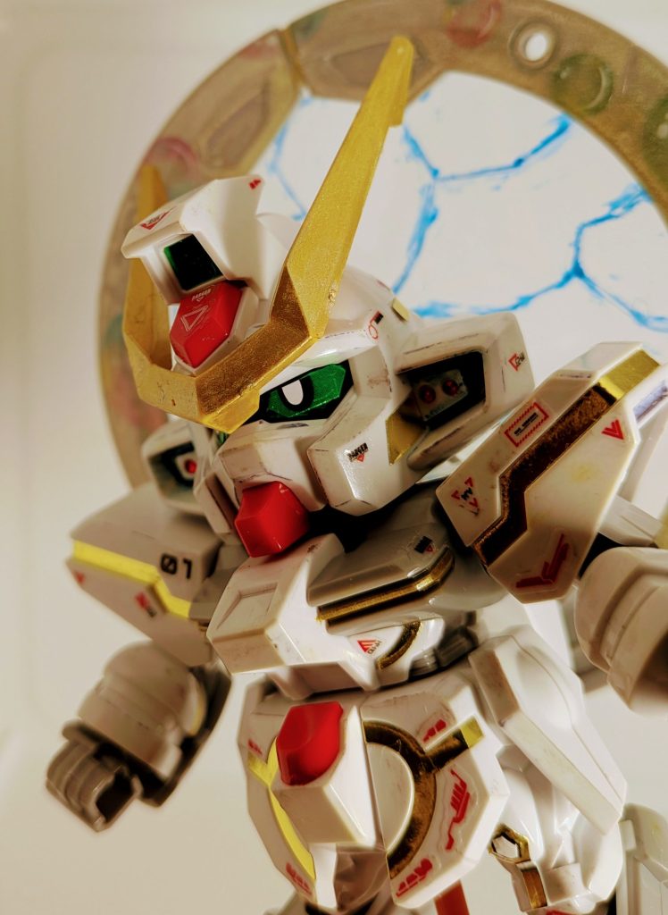 100均のデカール貼って、金の穂で部分塗装しました（ホントのスターゲイザーガンダムがこんななのかは知らない😅）