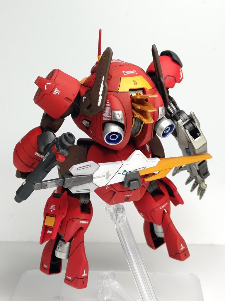 赤…モンザレッド黃…ハイネオレンジ茶…赤褐色黒…ミッドナイトブルー銀…SBジュラルミン金…SBゴールドフレームにはSBアイアンを使用、センサーはブルーのラピテープ。デカールは再販で手に入れた鉄血①と適当に貼り付けてます。