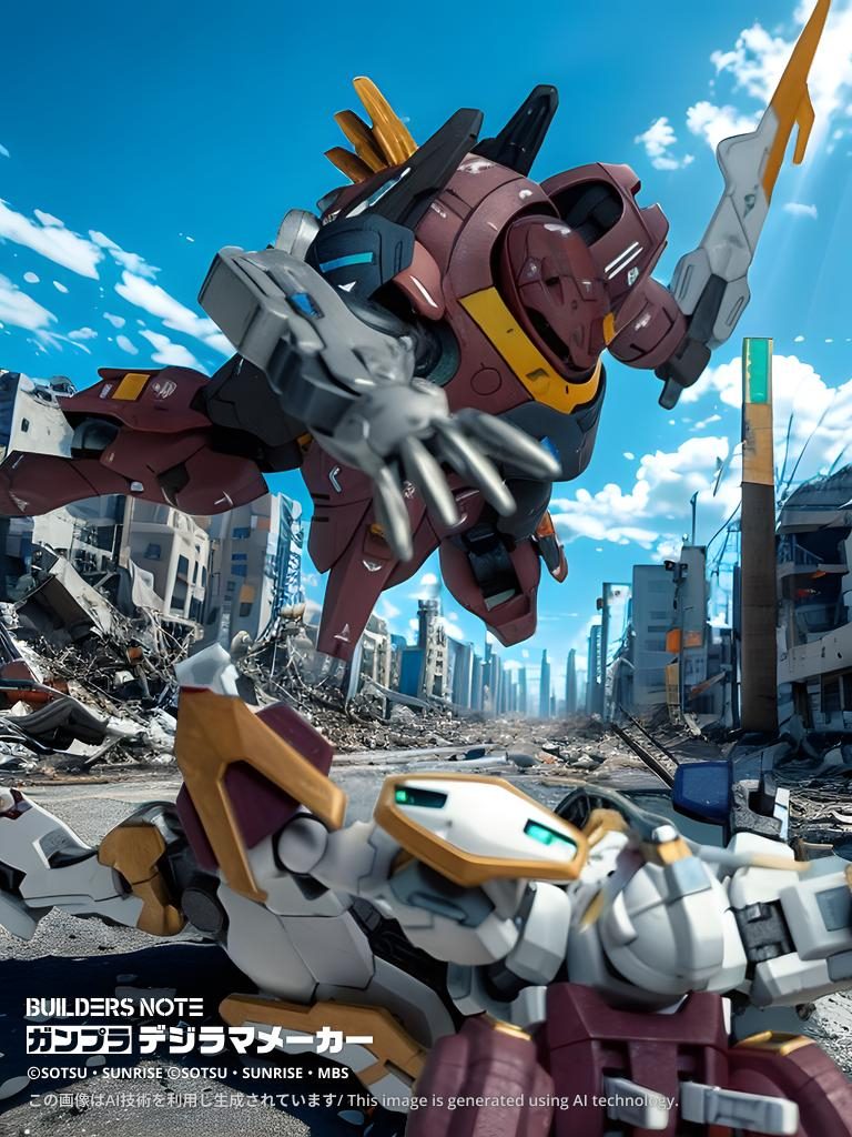 「教えるワケないだろ！裏切り者が！！」デジラマメーカーで締め。お相手は以前製作したランスロットコンクエスターもといキャリバーン。紅蓮シリーズだと結局弐式が一番かっこいい気がします！