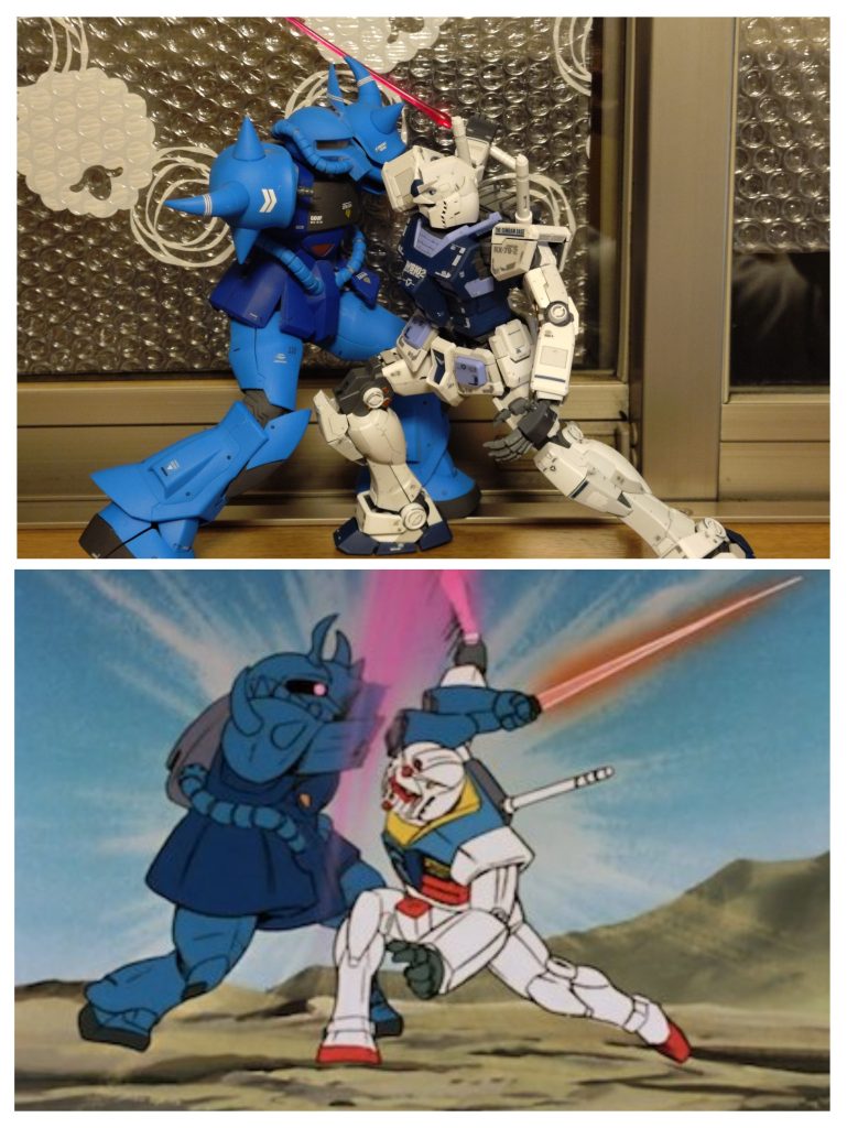 カラーリング違うけど、ガンダムとの死闘を。散り際もカッコ良く、男気ありましたね。