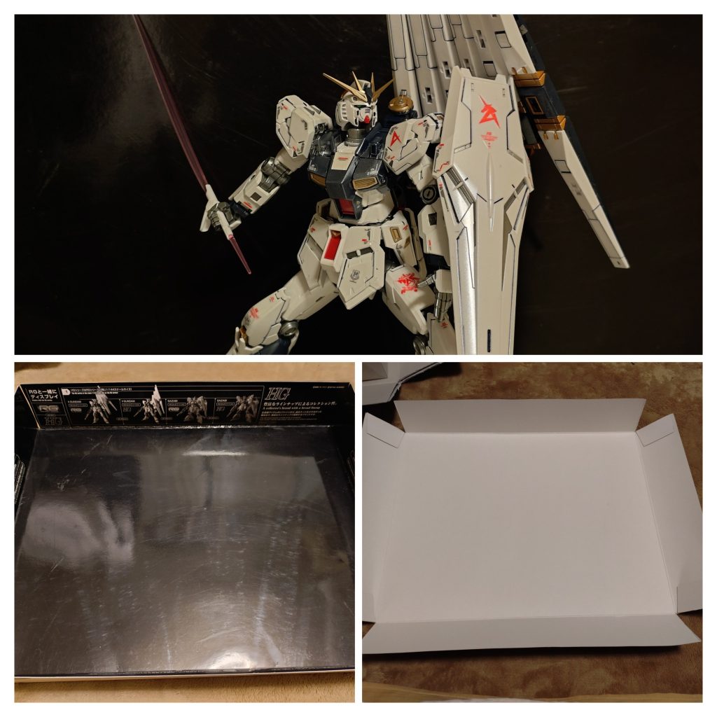 空き箱が黒地だったので、組立て直して背景色に。これに宇宙空間の写真でも貼ったら、簡易ジオラマなるかな…(他の空き箱でも一緒か)