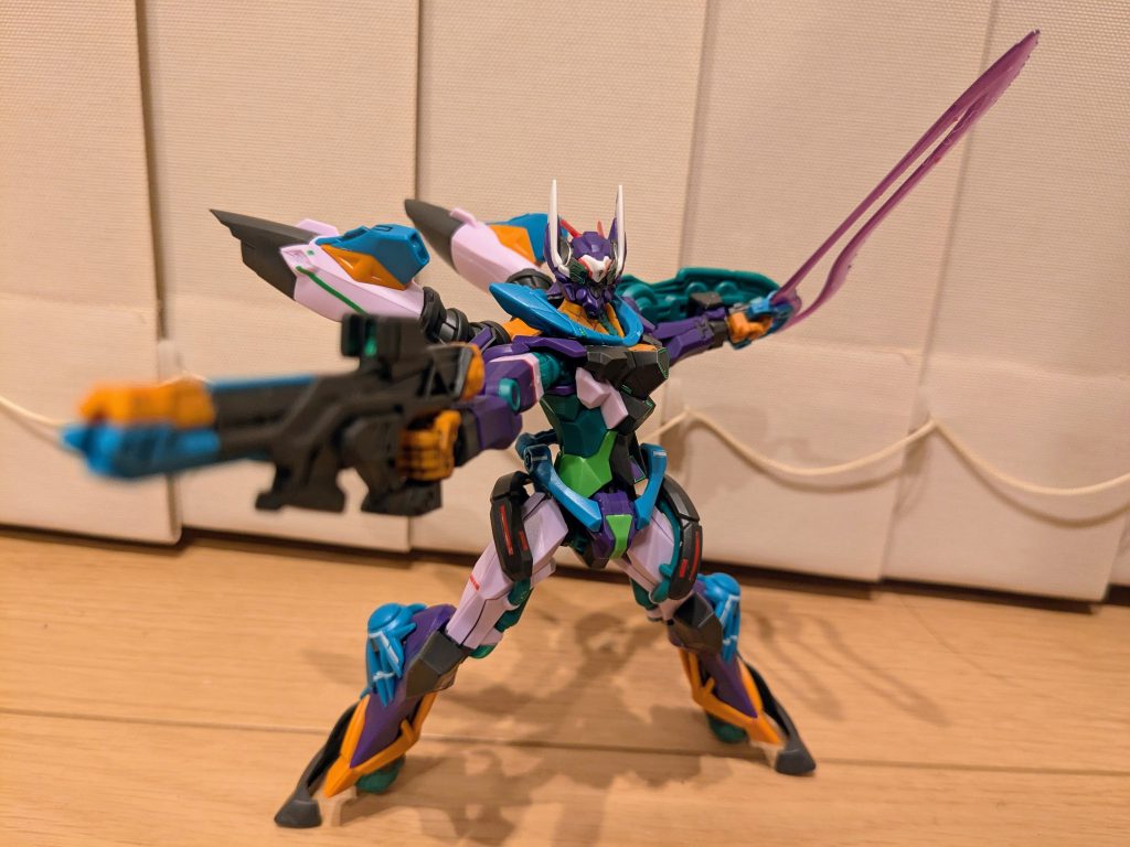 ブンドド１枚目。ニャアンの性格なのか、ビームライフルで戦ってるイメージがどうしても強く、まずやったのがこの構え。