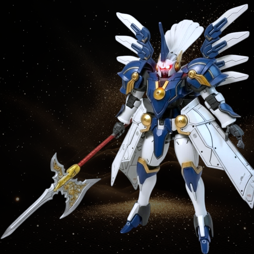 HGレオールをベースに30MFの追加パーツをミキシングヴァルキリーらしく翼が欲しかったので、「いつものアレ」を背負っていますスカート的な腰周りの装甲が、いいアクセントになりました(gundam-kao6)