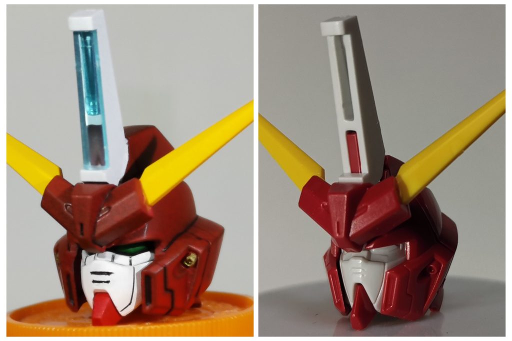 ガンダムは顔が命。元のキットは細面で好みではなかったので、ストライクをベースによりガンダム顔にしてハンサムに。