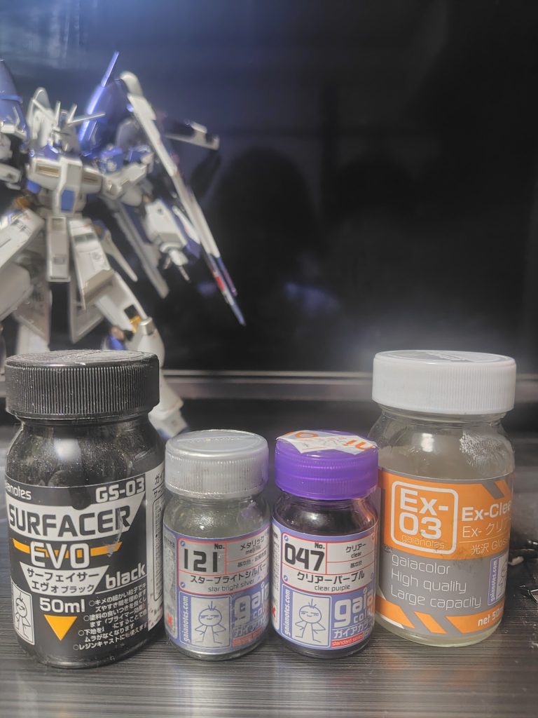 紫部分はエヴァブラックの上にスターブライトシルバー。その上にクリアパープル。最後にEXクリア光沢