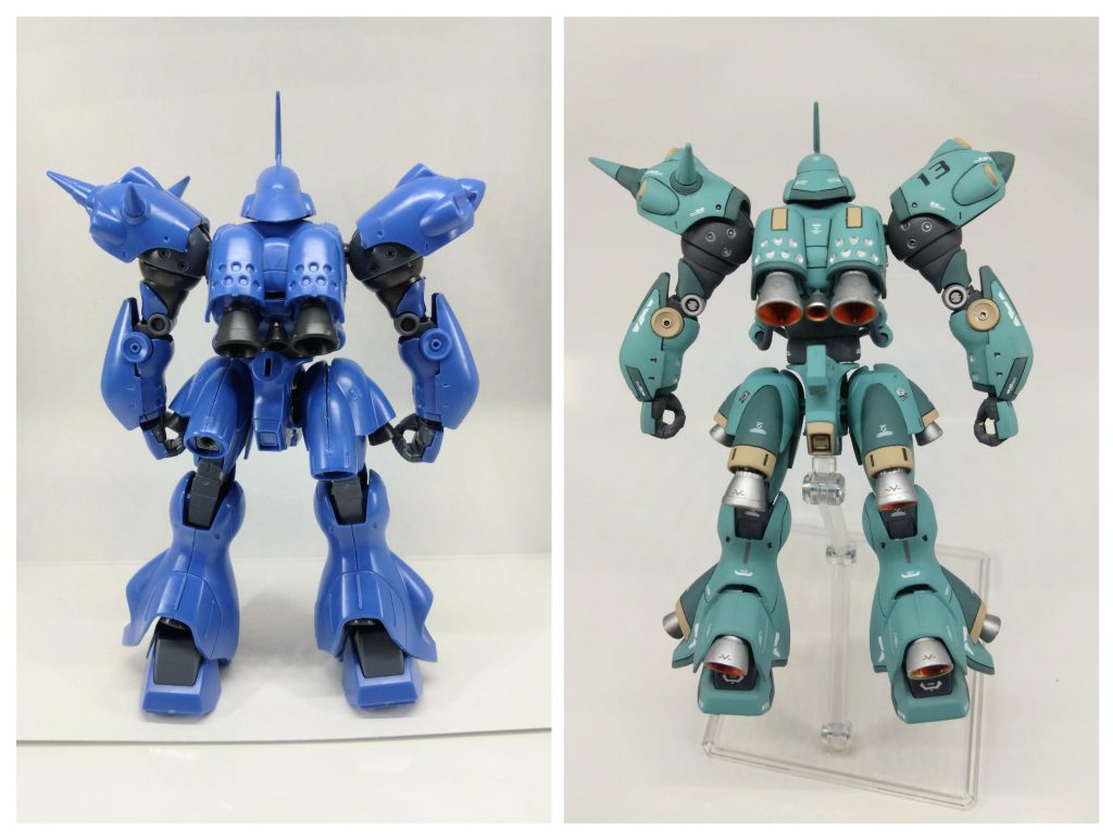 比較③は後ろから。下腿後ろ側のバーニアが改修ポイントになります。