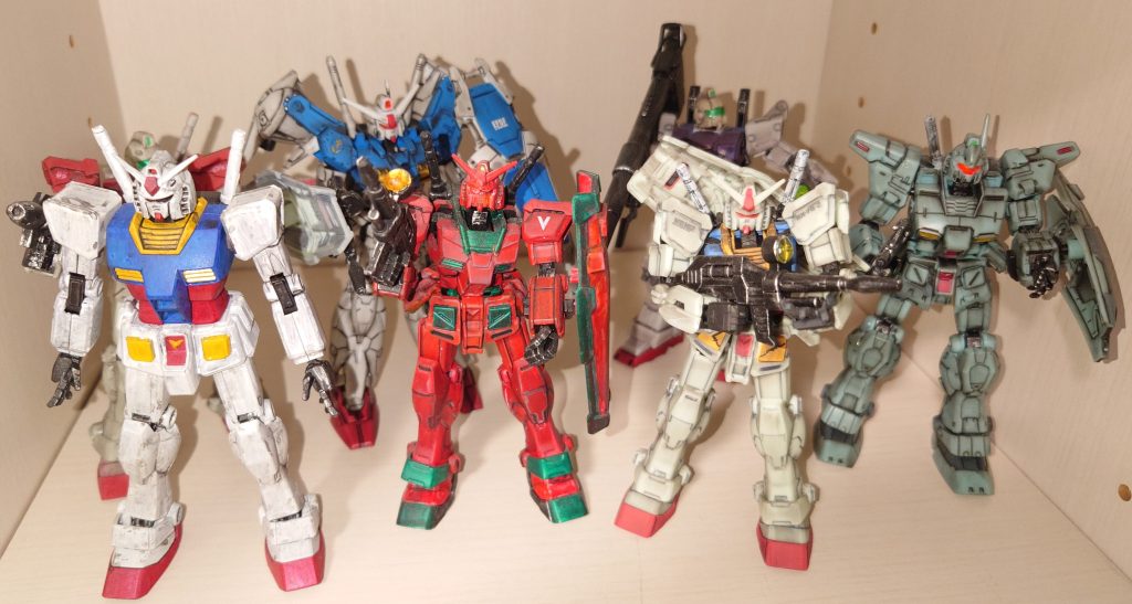 Gフレーム ガンダム・ジム達 ガンキャノンも欲しいよね 再販してください あ、前列左端のガンダムは体験版ガンプラです