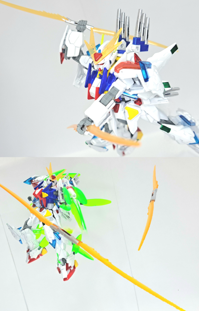 ビームサーベル背部左右3基ずつ、腰部に左右3基ずつの計12基装備されている近接武装。柄の両端に発振器が備わっており、ツインタイプとしても使用可能。ハルは3基を指の間に挟んで使用する。また、ファンネルのように遠隔操作が可能となっており、高速回転させて敵を切り裂く。