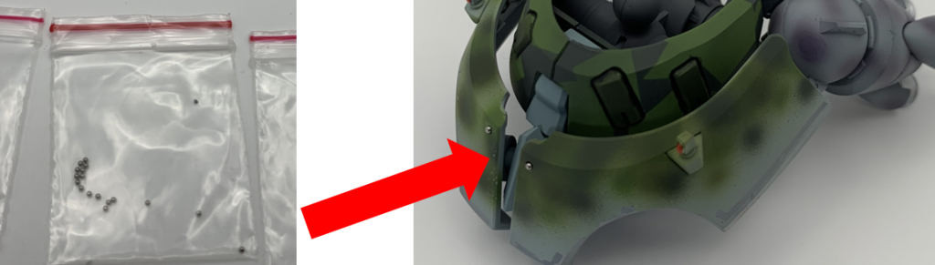 ビス穴にハイキューパーツのスチールボールをはめ込む