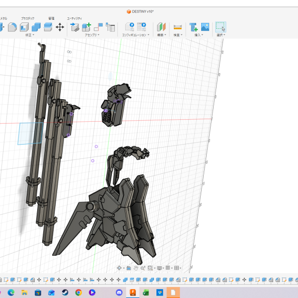 3Dプリンターにてコレクションシリーズデスティニーガンダムと互換性があるゼウスシルエットの設計をしています。試しに出力したら思いのほか上手くいって興奮してます（3枚目）