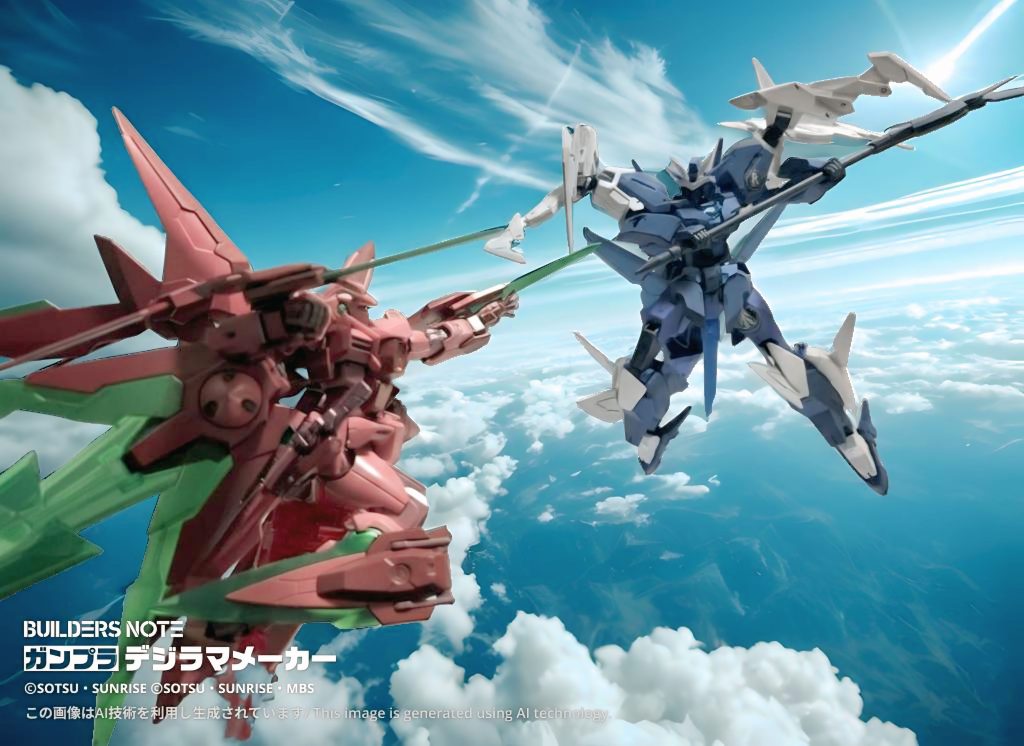 最後に過去作ったダブルオーダイバーアークと合わせて見ました。デジラマメーカー初めて使ったのですがこれ良いですね。加工することなくスっと作ってくれて楽できました。今後も利用していきたいと思います。最後までご覧いただきありがとうございました。次回も見ていただけたら幸いです。