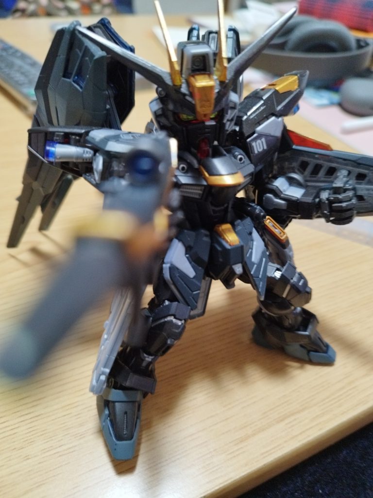 基本的にはMGSDフリーダムガンダムをベースにして塗装、今回は黒と筋肉の好みな塗装にしました。フレームも塗装しましたが全然フレーム見えませんね😅
