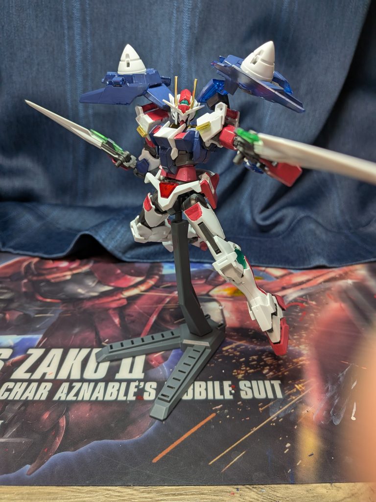 GN-0000IIダブルオーガンダムII　約2年間GBOをやっていなかったライトが密かに製作したガンプラであり、3つのGNドライヴを使ったハイパードライヴシステムを搭載している。そして原型機同様ドライヴの同調が若干難しくなっている。このときの装備はGNソードII改と腕部ガトリングのみであり、そのGNソードII改はライフルモードをオミットしてある。