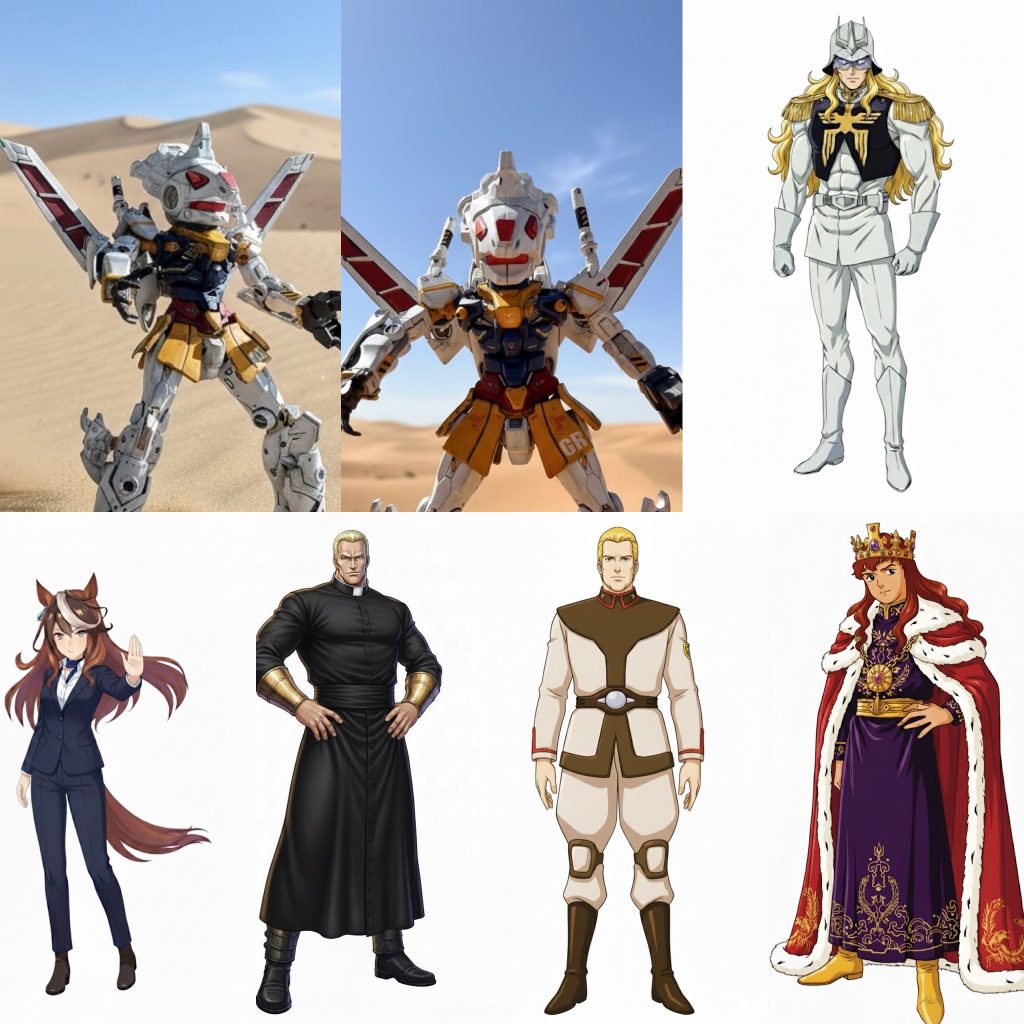 強化改良型ガンガル(ケンの愛機、ヘッドチェンジ時)ケン(共和国ではカスミ・シロウ、異名は赤い彗星)今の異名は白い悪魔シンボリ(ガイドス人民政府代表)ファ・ラコックロッチチマウロ・レイ(聖ガイドス帝国皇帝)