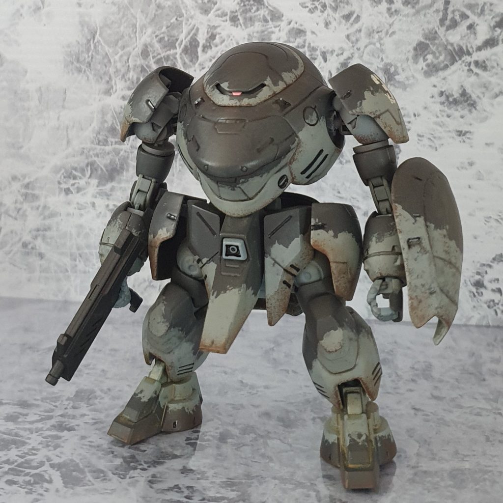 【主な改造点】〜全身〜 鋳造表現を施してあります。〜頭部〜 ほぼキットのまま！アンテナ基部を埋めた！〜腕部〜 スピナ・ロディの前腕(HG アスタロト付属)をモンキーロディに合わせて調整し、前作は右腕のみだったが、両腕に採用。肩は前作同様レギンレイズを加工した物に腰部サイドスカートを装着！〜脚部〜 鉄血オプションセット9付属の地上用グレイズ用の物を加工して使用。短足になったので、よりゴブリン感が増している？