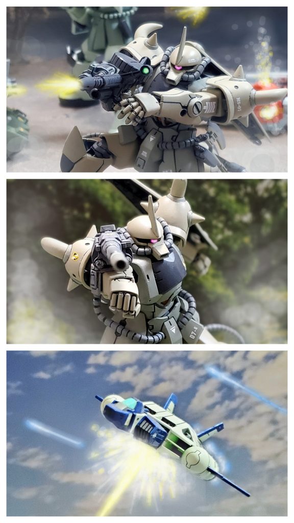 宇宙世紀0079年10月中旬、防衛戦略強化のため欧州を縦横無尽に飛び回るケラーネ将軍。その傍ら、最前線に赴き戦闘指揮を執る姿は、多くの兵士たちの士気高揚に繋がっていた😎✨A2グフには新装備として175㎜無反動ランチャーが用意された‼️この装備はザクキャノンやザクIIでのマゼラ・トップ砲の砲撃運用データを基に検討し考案されたもので、基部本体と砲身を脱着可能。MSの欠点であった対空砲撃能力を常備させる事に成功したのである。ザクバズーカに比べ弾速、射程距離も向上しており、上空の爆撃機の撃墜も可能としていた👍️