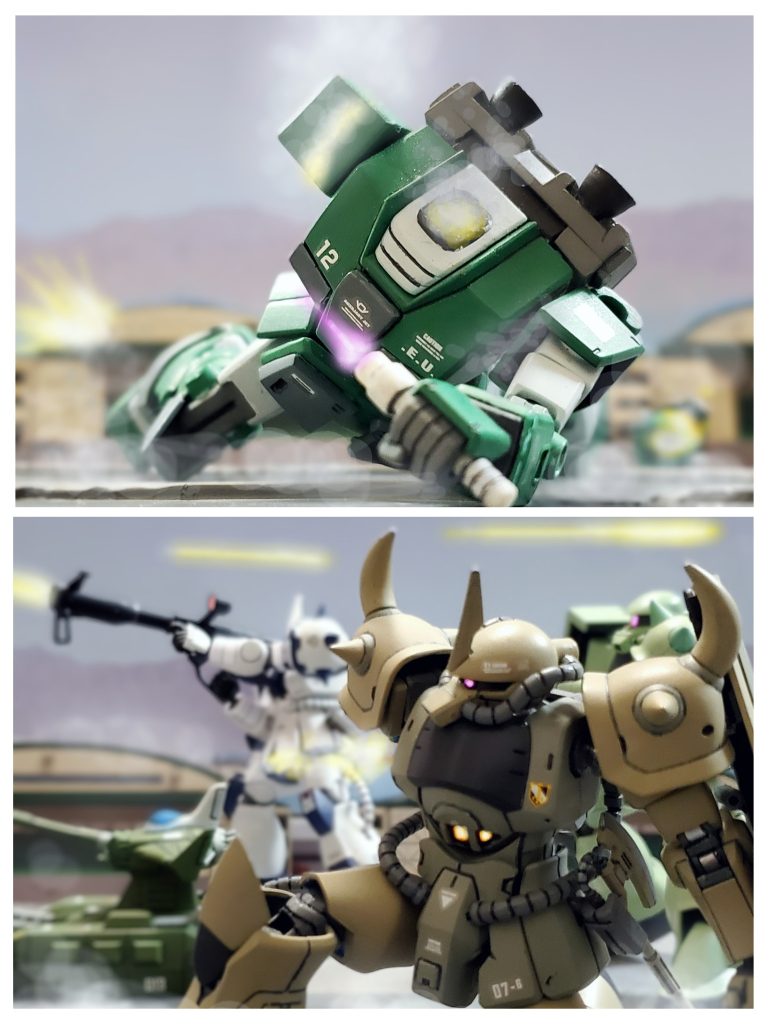 そしてその勢いのまま前のめりに倒れ込み、力尽きたのか動かなくなったジム…。ようやく動きを止めたと確信したケラーネ将軍は、後方へ飛び退きホワイト中隊へ合流。ようやくエースとの対決に終止符を打ったケラーネ将軍はコクピットで大きく肩を揺らし呼吸を整えるのであった。最も手強い相手を止め、周囲を見渡し状況を再確認するケラーネ将軍。そこへシンシアより脱出の手配が整ったとの報告が入る。脱出のための時間稼ぎのミサイル基地防衛戦は見事に成功したのである。『シンシア。お前は一足先に脱出しギニアスのラサへ向かえ。そして撤退部隊の受け入れをさせろ。』