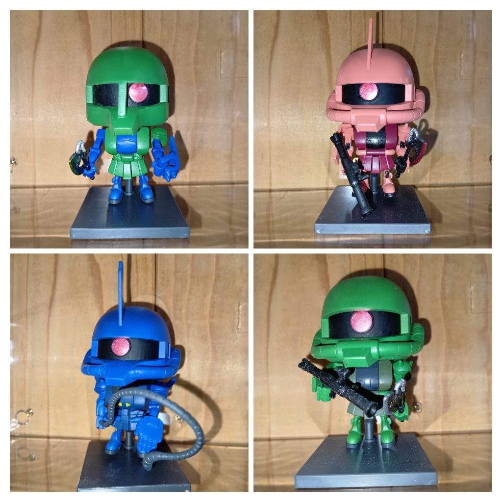 まずはノーマルのザクプラくんやシャアザクくん、そこからのグフプラくんと旧ザクくん。