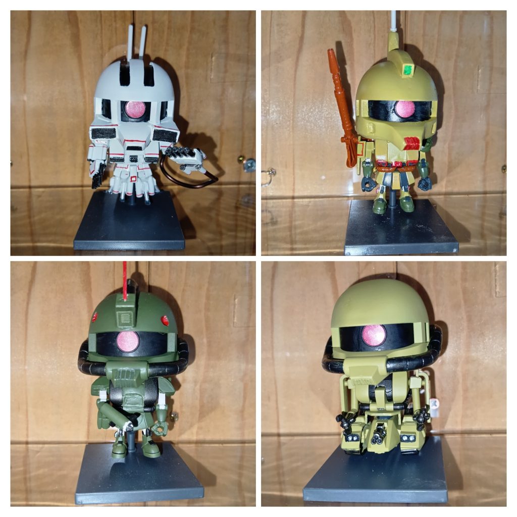 そしてGジェネおまけのマゼラアタックとのミキシングでザクタンくん、いよいよ満を期してのスクラッチ初挑戦の高機動型タコザクくん。この辺から変な火がはいり、MSVバリのザクプラくんバリエーション構想が出てきました。そして、ザクキャノくん、ザクマリくん。