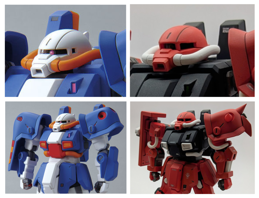 ・モノアイレールの支柱の位置を変更・腕の動力パイプ追加　可動の邪魔にならないようZのハイザックと同じ取り回し方を採用・腕の形状が本来のハイザックのものなのでHG ハイザックから腕を拝借、動力パイプを取り付け・両肩パーツ変更　右肩はHG 量産型ザクシールドに変更、内部に磁石を埋め込みライフルのEパックを保持できるように左肩はスパイクを取り付けプラ板で造形調整