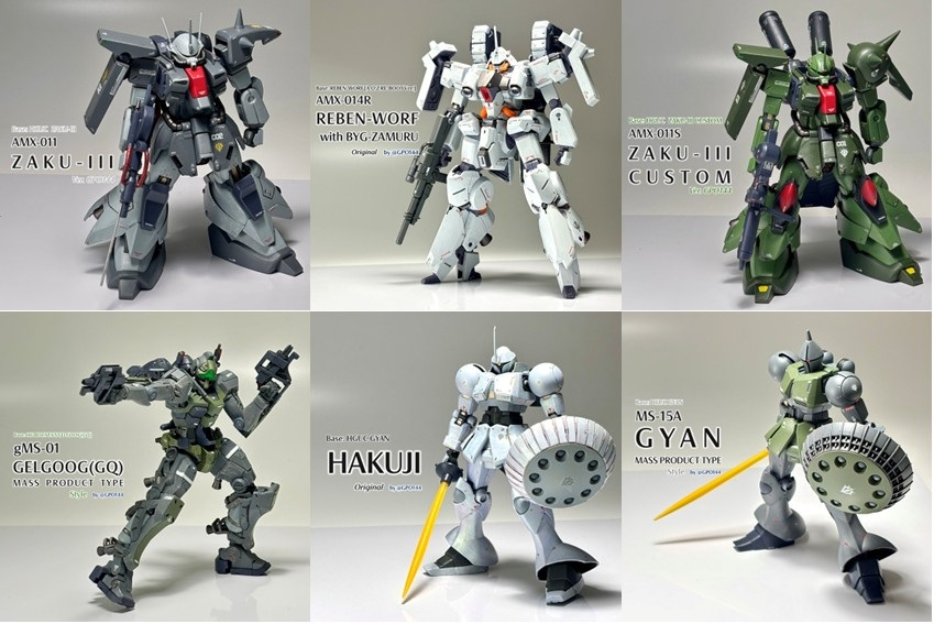 2025年6月6機製作。ザクIII量産型(フォルム改修)リーベン・ヴォルフ ビグザムール随伴機(オリジナル機)ザクIII改(フォルム改修)ゲルググ(GQ)量産型 風ハクジ(オリジナル機)量産型ギャン 風この月も色変えがメインで。。。本業忙しかったんでしょうね。