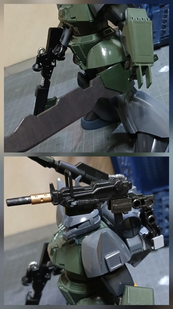 ショルダーマシンガン追加とバックラーを爪付きに、あとちょこっとお遊びで大型ナイフを作ってみました✨｢対MS用ナイフ｣ってな感じです😜