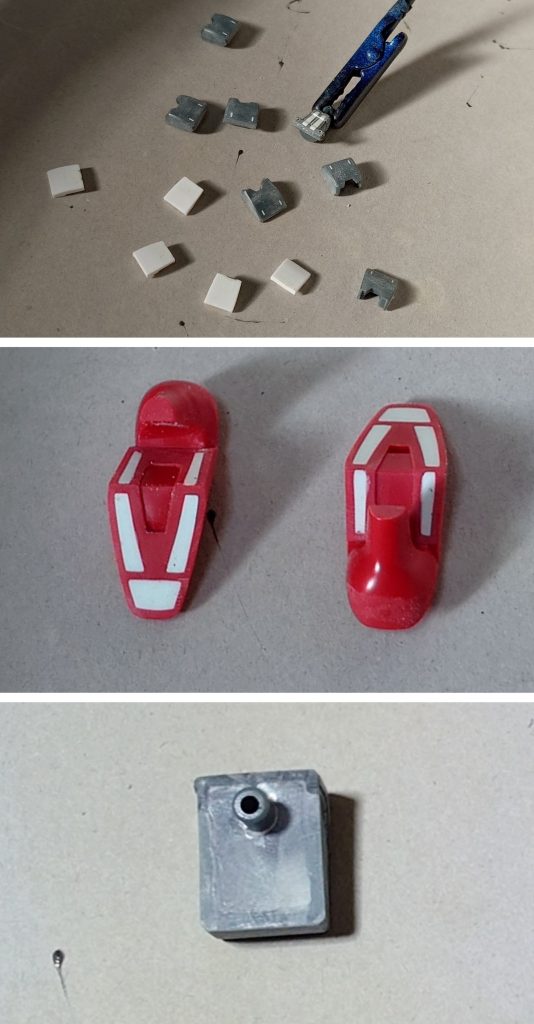 肉抜き穴埋めの様子。肉抜き穴埋めは、首関節裏、足の裏、後述のポーチ裏側に実施。