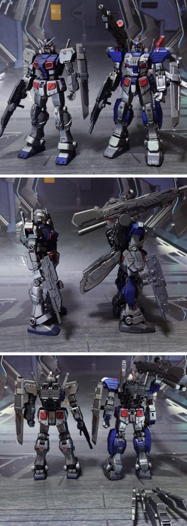 先発のフルアーマー7号機との比較。今回の7号機キットを見る限り、追加装甲を後から付けられるように設計されているっぽいので、いずれフルアーマー7号機のリメイクも期待できそうです。※フルアーマー7号機の上腕が前後逆向きになっていることに撮影後気付きました。現在は修正済み、画像は前後逆向きのまま。■塗装レシピ銀：黒サフ→シャインシルバー→つや消し青：黒サフ→シャインシルバー→ディープメタリックブルー→つや消し赤：黒サフ→メタリックレッド→つや消し関節等グレー:黒サフ→シャインシルバー→メタリックグレイ→つや消しバックパック、ビームライフルグレー：黒サフ→メタリックグレイ→つや消しバズーカ、シールドグレー：黒サフ→ガンメタル→つや消し金属パーツグレー：メタルプライマー→メタリックグレー→つや消し金属パーツ赤：メタルプライマー→メタリックレッド→つや消しビームサーベル刃：根元にベースホワイト→先端側にメタリックレッド→全体に蛍光ピンク頭部メインカメラ・ツインアイ：黒サフ→キット付属シールを使用→光沢その他墨入れ・部分塗装：ガンダムマーカー各種