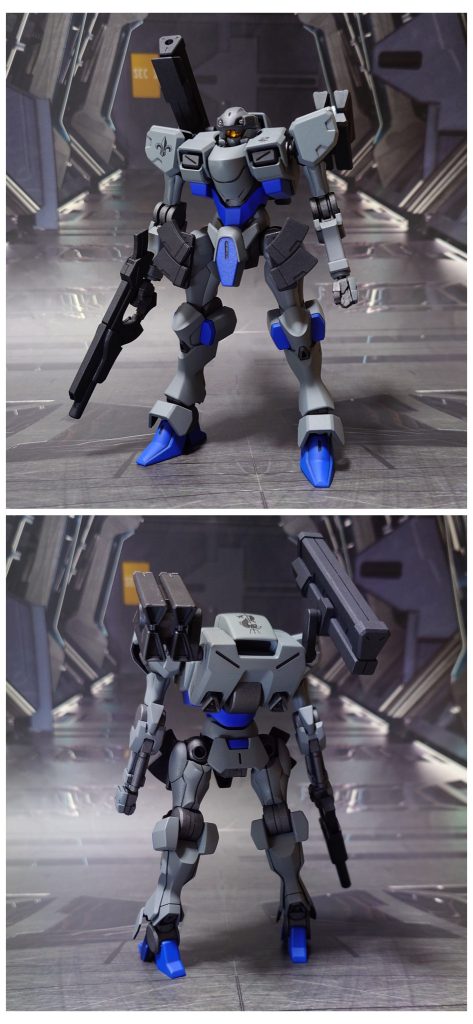 ザウォート・ヘヴィの基本装備で前後ろ。工作は、ゲート処理、エッジ尖らせ、パーティングライン・段ズレ・ヒケの対処、穴あけ、面出し、肉抜き穴埋め、合わせ目消し、市販パーツの貼り付け・埋め込み、真鍮線埋め込みによる可動軸の補強を実施。