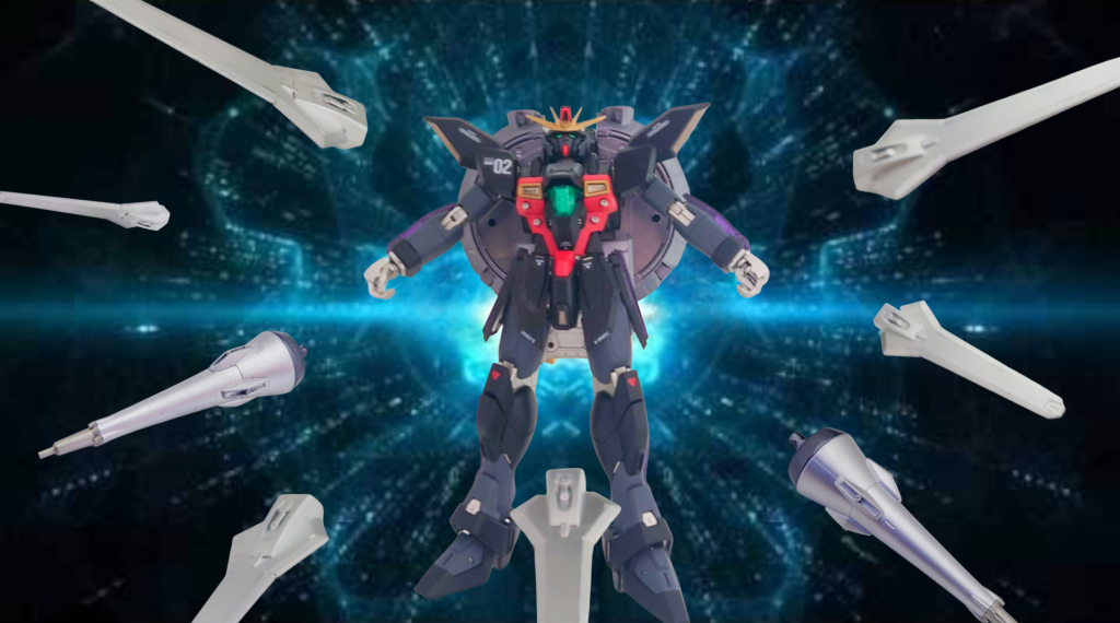 そして、カリスといえばニュータイプ！ニュータイプといえばビット！ということで、背中のビットを展開した状態です。