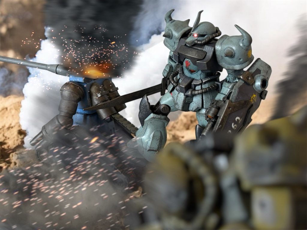 今後、このグフよりカッコよく丁寧に作れる気がしません笑黒下地に、スポンジを使って塗装しました。ウェザリングも塗装も理想通りにできました。是非、シャドウファントム第１部での活躍をお楽しみください笑&nbsp;&nbsp;お気に入り作品その２　キョウ・ミヤギ専用ガンキャノン（第２部）