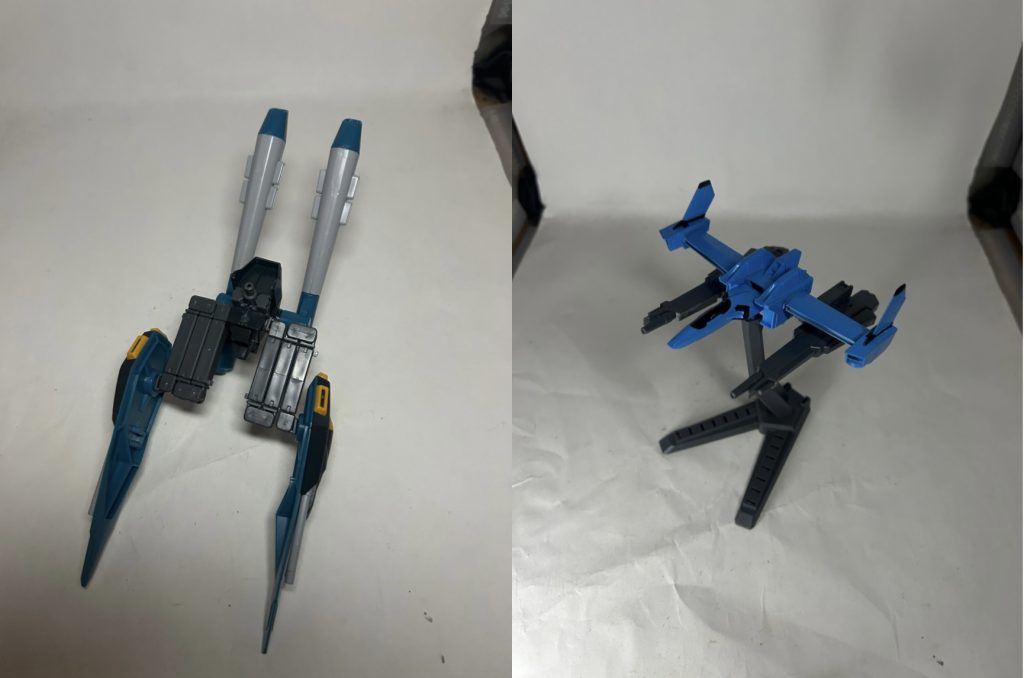 「バースト」はカラミティガンダムの装備で構成していて、パワードアームズパワーダーのパーツで繋いでます。 「バレット」はビルドブースターとノワールストライカーの一部、パワードアームズパワーダーで構成していて、ライジンストライカーを模しました。