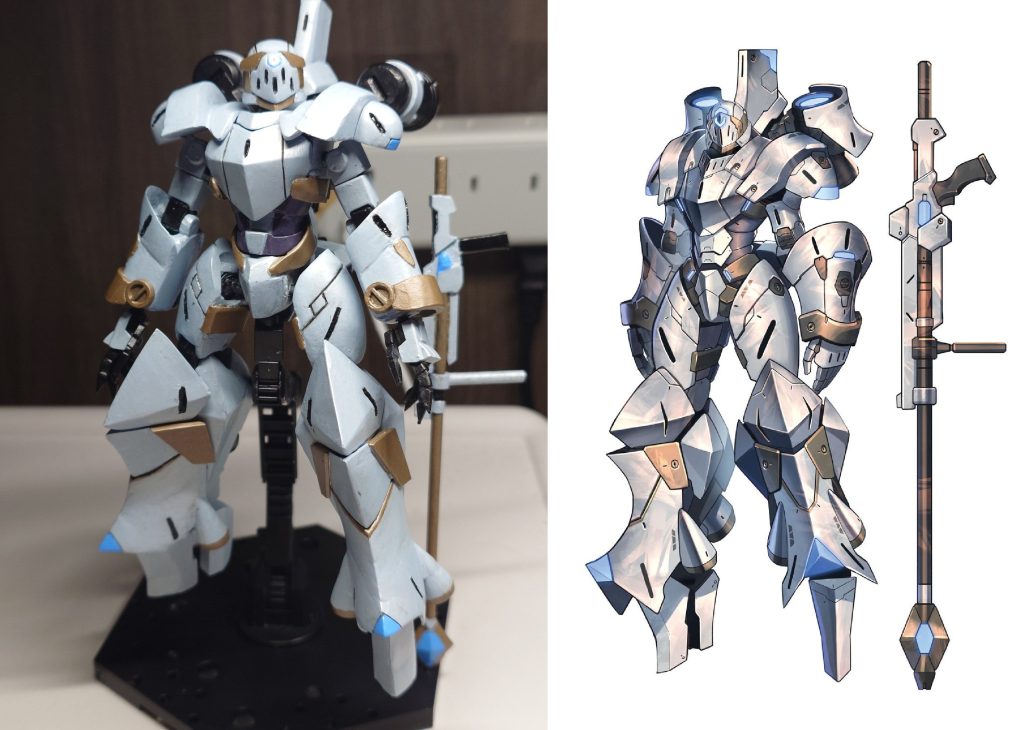 ラノベ「ノブリス・レプリカ」のオリジナルとその再現。ジムの足を差し替えただけ。HGUCジムの上からパテ盛りまくって作ったので、プロポーションはオリジナル版と全然違う。再現も甘かったり……だけど、個人的な満足度は高し